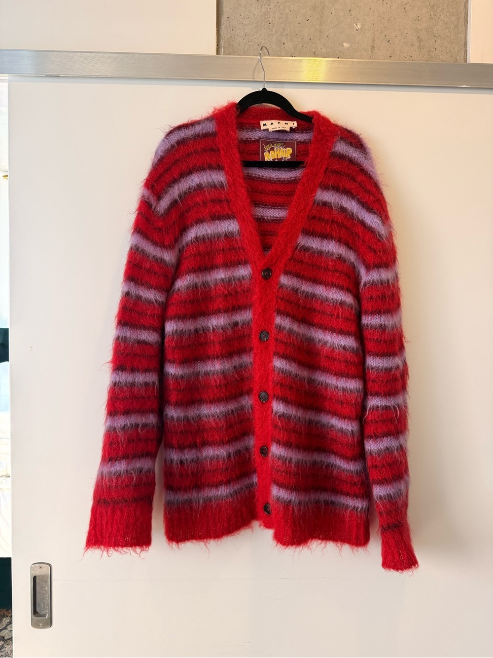 Marni Red and Lavender Striped Mohair Cardigan